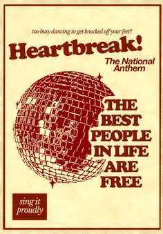 an advertisement for the best people in life are free, featuring a red disco ball