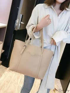 BirdinBag - Chic and Sleek Shoulder Tote: A Minimalist Essential Casual Beige Satchel, Casual Beige Solid Color Satchel, Casual Solid Color Everyday Satchel, Minimalist Beige Everyday Satchel, Trendy Solid Color Satchel For Everyday, Minimalist Beige Satchel For Everyday, Trendy Solid Color Satchel For Everyday Use, Casual Solid Color Office Satchel, Casual Solid Color Satchel For Office