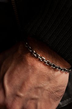 "Sterling Silver Chain Link Bracelet from TomerMJewelry Modern and a little edgy, this 925 sterling silver chain link bracelet also offers understated elegance. With squared off edged links, I add a black oxide finish to keep this classic piece masculine and timeless. ABOUT THIS BRACELET ⚬ Entirely made from 925 sterling silver. ⚬ Lobster clasp closure. ⚬ Comes in a handsome black alligator print gift box, ready for giving. 🌎 FREE worldwide shipping! MY GUARANTEE All of my jewelry is handmade b Classic Sterling Silver Cable Chain Bracelets, Adjustable Silver Chain Bracelet With Oval Links, Adjustable Oval Link Silver Chain Bracelet, Classic Sterling Silver Bracelet With Solid Links For Gift, Modern Sterling Silver Cable Chain Bracelet Gift, Classic Cable Chain Bracelet As Gift, Adjustable Silver Cable Chain Bracelet, Handmade Classic Chain Bracelet For Gift, Silver Stainless Steel Bracelet With Cable Chain