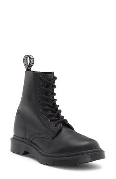 Show off signature style in this combat boot with monochromatic tip-to-toe black coloring and an AirWair-cushioned footbed with iconic lugged sole. And the supersoft Virginia leather requires no breaking in so you can enjoy comfort from the very first step. 1" heel; 1/2" platform Lace-up style Leather upper and lining/synthetic sole Imported Dr Martens 1460 Pascal, Sporty Sunglasses, Nordstrom Women, Breaking In, Combat Boot, New Balance Shoes, Boot Shoes Women, Signature Style, Mid Calf