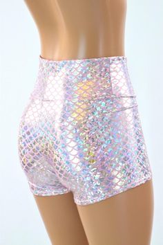 High Waist Shorts in Silver on Pink Scale 151495 | Etsy Stretch Shiny Short Bottoms, Iridescent Stretch Bottoms For Summer, Metallic Stretch Disco Shorts, Iridescent Fitted Disco Bottoms, Metallic Shiny Stretch Shorts, Summer Party Mermaid Bottoms, Fitted Shiny Short Bottoms, Fitted Shiny Shorts For Summer, Summer Stretch Mermaid Bottoms