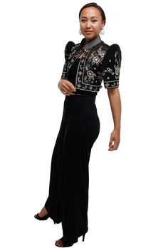 Black Bolero Top Fitted Cropped Black Shrug, Black Fitted Cropped Shrug, Fitted Black Shrug For Night Out, Elegant Black Shrug For Night Out, Cropped Shrug For Party, Cropped Fitted Shrug For Party, Elegant Fitted Cropped Shrug, Chic Black Shrug For Evening, Modern Filipiniana Gown Prom