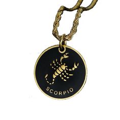 Scorpio Sign Necklace Trendy Engraved Silver Jewelry, Black Personalized Pendant Necklaces, Personalized Black Pendant Necklaces, Trendy Engraved Gold Jewelry, Metal Medallion Jewelry With Adjustable Chain, Medallion Metal Jewelry With Adjustable Chain, Metal Charm Necklace As A Gift, Metal Medallion Jewelry With Chain, Metal Medallion Chain Jewelry