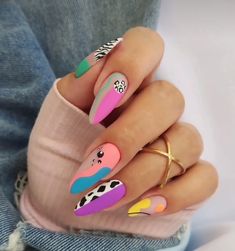 Multicolor Nails, Nail Shapes Square, 2024 Ideas, Modern Nails, Coffin Nails Long, Nails Spring, Oval Nails, Bling Nails