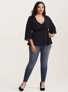 Torrid Premium Ultimate Stretch Jeggings - Medium Wash with FadingTorrid Premium Ultimate Stretch Jeggings - Medium Wash with Fading, Babydoll Blouse Outfit, Plus Size Babydoll, Trendy Chic Outfits, Babydoll Blouse, Dream Fashion, Lace Sleeve Top, Awesome Outfits, Community Boards, Nice Clothes