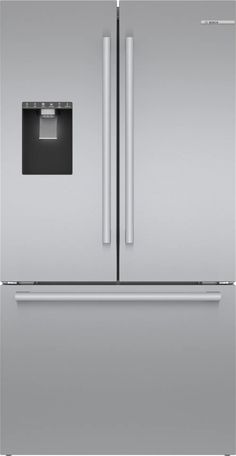 a stainless steel refrigerator freezer with two doors and no ice maker on the side