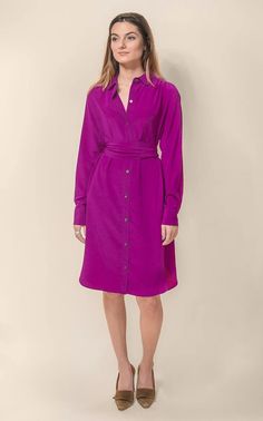 Fuchsia Silk Shirt Dress Silk Crepe De Chine Peter Pan | Etsy Silk Shirt Dress For Daywear In Fall, Silk Shirt Dress For Fall Daywear, Fall Silk Shirt Dress For Daywear, Long Sleeve Silk Dress For Daywear, Silk Button-up Shirt Dress For Daywear, Chic Button-up Silk Shirt Dress, Silk Button-up Semi-formal Dress, Semi-formal Silk Button-up Dress, Elegant Silk Shirt Dress For Fall