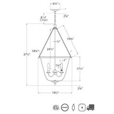 an image of a chandelier with measurements