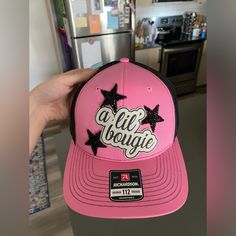 Brand New Trucker Hat With Bling Detailing. Never Worn, Just Got As A Gift! Adjustable Pink Flat Bill Hat, Pink Fitted Cap Mini Hat, Casual Pink Mini Hat With Flat Brim, Pink Fun Trucker Hat With Short Brim, Fun Pink Trucker Hat With Short Brim, Pink Fun Style Trucker Hat With Short Brim, Pink Flat Bill Trucker Hat For Spring, Trendy Pink Trucker Hat With Flat Bill, Pink Fun Snapback Hat With Flat Bill