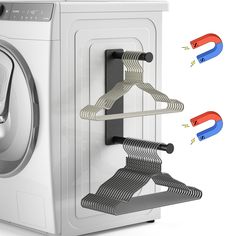 three different types of clothes hangers attached to the front of a washing machine