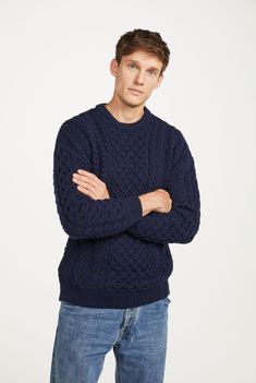 A symbol of Ireland past and present, the Inisheer Traditional Aran Sweater is a timeless addition to your wardrobe. Made with 100% Merino wool, the quality of this authentic Irish gem cannot be rivalled, its is a true Irish hero Aran piece. Much like its namesake, the Inisheer Aran Sweater captures the essence of Ireland in all of its glory. With a beautiful combination of traditional Aran stitches such as honeycomb, moss and cable, this piece is inspired by the past while remaining firmly root Aran Knit, Irish Sweater, Irish Style, Aran Sweater, Merino Sweater, Sweater Fits, A Symbol, Zara Man, Past And Present