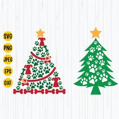 christmas tree with paw prints svg and dxf file for cricut