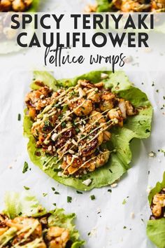 lettuce wraps with spicy teriyaki cauliflower and pecans on top