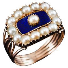 Antique Georgian Ring Blue Enamel and Seed Pearl 14K Gold - c.1800 For Sale at 1stDibs Georgian Ring, Georgian Jewelry, Gold C, Ring Blue, Seed Pearl, Antique Jewellery, Blue Rings, For Lovers, Jewelry Lover