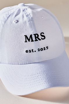 Complete your post-wedding look with a hat that says it all. | Mrs. Baseball Cap by Anthropologie Weddings in White, Women's, Cotton Custom Baseball Hats, Anthropologie Wedding, Post Wedding, 50 Fashion, Wedding Looks, Color Coding, Baseball Cap, Baseball Hats, Anthropologie