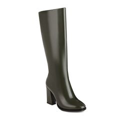 TAAFO Concise Mirror Women Chunky Heel Round Toe Knee High Boots Side Zipper Boots Reflective Upper High Booties Red-35 Trendy Green Fall Boots, Green Platform Boots For Fall, Green Knee-high Heeled Boots, Green Knee-high Party Boots, Green Knee-high Heeled Boots For Fall, Green Round Toe Platform Boots For Winter, Green Platform Boots With Round Toe For Winter, Green Boots For Fall Party, Green Fall Party Boots