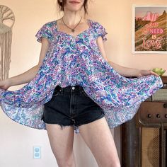 Brand New. Boho Tunic Short Sleeve Top. Flowy Material. Retro, Festival, Hippie, Boho, Upcycle, Vintage, Cottagecore, Urban Outfitters, American Eagle, Free People, Earthbound Trading Co, Wild Fable, Zara, Anthropologie, Altard State, Y2k, Woodstock, Kathmandu, Modcloth, Pretty Little Thing, Fairy, Witchy, H&M, Forever 21, Aerie, American Vintage, Universal Thread, Old Navy, Boutique Blue Paisley Print Beach Top, Summer Printed Purple Tops, Purple Printed Summer Top, Beach Blue Tops With Paisley Print, Summer Purple Printed Tops, Purple Flowy Beach Top, Flowy Purple Beach Top, Floral Print Lavender Top For Vacation, Lavender Floral Print Top For Vacation