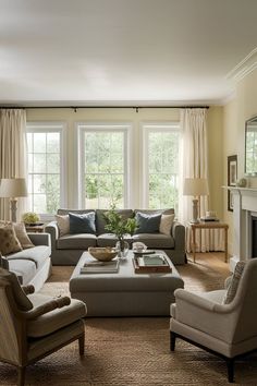 the living room is clean and ready for guests to come home with their family members