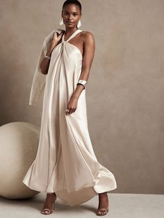 Silk Halter Dress, Shower Outfits, Bridal Shower Outfit, Soft Design, Bridal Shower Dress, Sophisticated Dress, Dress Out, Silk Charmeuse, Banana Republic Dress