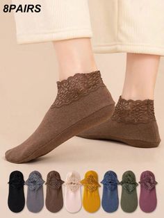 8 Pairs Solid Color Warm Thermal Fleece Lace Crew Socks, Skid-Proof Moisture-Wicking Indoor/House Socks For Autumn/Winter Multicolor    Fabric Plain    Women Socks & Hosiery, size features are:Bust: ,Length: ,Sleeve Length: House Socks, Plus Size Vintage, Women Socks, Socks And Hosiery, Outfit Set, Maternity Bag, Socks Women, Crew Socks, Hosiery