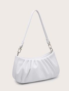 White Fashionable   PU Leather Plain Ruched Bag Baguette Bag    Women Bags Ruched Bag, Colour Psychology, Outfit Shopping, Vintage Shoulder Bag, Jeans Cargo, Elegant Bags, Graphic Tote, Baguette Bag, Pretty Bags