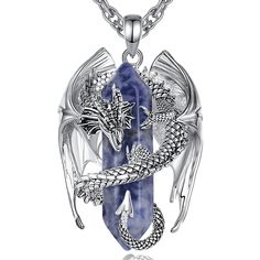 PRICES MAY VARY. 💎 Exquisite Dragon Pendant: Our necklace boasts a beautifully crafted Dragon pendant adorned with a stunning Lapis Lazuli gemstone. This combination of the mythical dragon and the deep blue hues of Lapis Lazuli creates a striking and elegant accessory. 💎 Lapis Lazuli Stone: Lapis Lazuli is renowned for its rich blue color and is believed to promote inner peace, wisdom, and truth. With this necklace, you not only adorn yourself with beauty but also carry a symbol of spiritual e Dragon Necklace Pendants, Silver Pendant Necklace Unique, Mythical Necklace, Mythical Jewelry, Dragon Gift Ideas, Spiritual Birthday, Ametrine Crystal, Dragon Gifts, Nice Necklaces