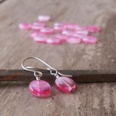 Perfect for your pink loving girl.  These earrings are made with a petite, completely hypoallergenic, pure titanium ear wire. They are designed for smaller ears (My teens prefer this size too!). They, of course, could also be made with a traditional size of ear wire. It would make them slightly longer than pictured.  NOTE: The beads are all slightly different, as shown in the last two photos. I always pick the best match possible when pairing them up for earrings, but please understand they will not be an exact match and they will not be this exact pair. Some beads have more or less white showing and each side is slightly different. Please ask if you have any questions. Mint Green Earrings, Earrings For Sensitive Ears, Titanium Earrings, Minimalist Studs, Hypoallergenic Jewelry, Bird Earrings, Lake Forest, Gift For Daughter, Green Earrings