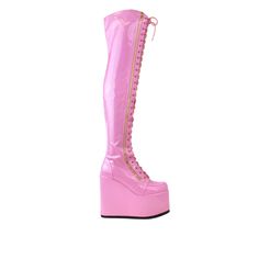 Vegan leather upper with man made sole Side zipper closure Heel measures approx. 5.75" H Platform measures approx. 3.5" H Imported Vegan Leather Boots, Women Boots, Pink Outfits, Cowgirl Boots, Fashion Styles, Midi Dresses, Cute Fashion, Rubber Rain Boots, Side Zipper