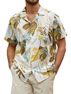 PRICES MAY VARY. SOFT MATERIAL: Men's Hawaiian short sleeve shirts are made of high quality fabrics that are comfortable, breathable. Ultra soft fabric for mens short sleeve button up shirts, it's a ideal shirt for hot and sunny days. Stitching neatly and exquisite hawaiianmanship, you are assured to stay comfortable for all day long. STYLISH FEATURES: This stylish tropical summer beach shirt for men features with a relaxed fit, button up closure, stylish camp collar neckline and comes with a ch Mens Tropical Vacation Outfits, Hawaiian Shirt Outfits, Hawian Shirt, Hawaiian Shirt Outfit, Tropical Vacation Outfits, Shirt Outfit Men, Matching Pairs, Party Attire, Mens Shorts Summer