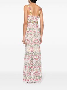 Spring Floral Embroidered Maxi Dress For Gala, Floral Embroidery Maxi Dress For Spring Gala, Spring Gala Maxi Dress With Floral Embroidery, Lace Maxi Dress With Floral Embroidery For Garden Party, Floral Embroidered Lace Maxi Gown, Lace Maxi Gown With Floral Embroidery, White Floral Print Maxi Dress For Gala, White Floral Print Evening Gown, Floral Print Lace Dresses For Gala