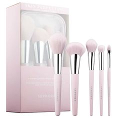 What it is: A set of five brushes designed for perfecting your skin for flawless full-face application. Ingredient Callouts: This product is cruelty-free. What Else You Need to Know: This set features synthetic bristles infused with collagen, which is known to have beneficial properties for healthy, glowing skin. The soft touch handles offer a no-slip grip. The pointed powder brush is perfectly suited for a setting and finishing. The foundation fan brush allows you to apply and buff product for Pink Brush Set, Face Application, Simple Everyday Makeup, Collection Makeup, Makeup Sephora, Best Makeup Brushes, Eyelash Brush, Sephora Beauty, Eyeliner Brush