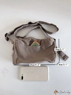 BirdinBag - Compact Canvas Crossbody Bag Grey Bag, Canvas Crossbody Bag, Bag Straps, Hobo Bag, Polyester Material, Dark Grey, Crossbody Bag, Size Small, Grey