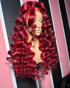 Red Frontal Hairstyles, Red Frontal, 99j Wig, Lace Wigs Styles, Cherry Hair, Turquoise Hair, Hair Techniques, Frontal Hairstyles