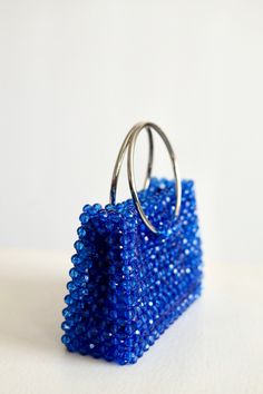 Elegant Top Handle Phone Bag As Gift, Elegant Handheld Phone Bag For Shopping, Elegant Rectangular Phone Bag For Party, Beaded Rectangular Phone Bag For Parties, Rectangular Beaded Phone Bag For Parties, Party Beaded Rectangular Phone Bag, Party Rectangular Beaded Phone Bag, Handmade Blue Bag For Events, Blue Handmade Bag For Events