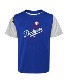 Get your little one ready to sprint onto the diamond and hit it out of the park with this fresh Los Angeles Dodgers set. This Pinch Hitter outfit includes a T-shirt and shorts, both with sleek Los Angeles Dodgers graphics. The top also features a sublimated camo design, and the shorts have an elastic waistband for a comfy, customized fit, making for a bonafide ballpark get-up. Sports T-shirt With Character Print And Short Sleeves, Short Sleeve T-shirt With Character Print For Sports Events, Summer Sporty T-shirt With Character Print, Character Print Tops For Summer Sports, Sports T-shirt With Character Print, Short Sleeve, Sports T-shirt With Character Print, Sporty Tops With Character Print For Sports Events, Crew Neck Tops With Character Print For Sports Events, Dodgers Fan