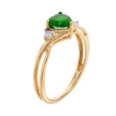 A heart-shaped simulated emerald gemstone serves as the focal point to this beautiful ring, while shimmering diamond accents add eye-catching style.RING DETAILSWidth: 6.5 mmMetal: 10k goldPackaging: boxedSTONE DETAILSStone type: simulated emeraldTotal weight: 5/8 ct.Center stone size: 6 mmShape: heartSetting: prongDIAMOND DETAILSTotal weight: less than 1/10 ct.Shape: single cutSetting: illusionGemstones may have been treated to enhance their appearance. Special care may be required. Please visit Fine Jewelry Green Heart Ring For May Birthstone, Green Heart Ring For May Birthstone, Fine Jewelry Style, Green Heart Ring For May Birthstone, Classic Green Heart Cut Rings, Formal Green Heart Cut Rings, Elegant Heart-shaped Green Emerald Ring, Elegant Emerald Heart Cut Rings, Elegant Green Heart-shaped Emerald Ring, Elegant Heart Shaped Emerald Ring For May Birthstone