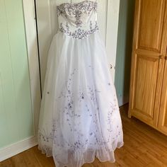 Big And White With Lavender Detailing. It Includes The Underskirt. Worn Once. Sweet Sixteen Dress, Sweet Sixteen Dresses, Sweet Sixteen, Strapless Dress, Colorful Dresses, Lavender, Color White, Size 6, Womens Dresses