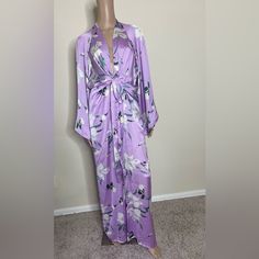 Please Note: You Are Purchasing This Beautiful Jumpsuit In Lavender Purple .The Blue Is Sold-Out Perfect Brunch To Evening Out Look Color: Lavender Only Deep V-Neck Line Wide Kimono Style Bell Sleeves Long Wide Legs Satin Material Fit: No Stretch Satin Materiel Fits True To Size Measurements: Inseam 31 Inches Chic Lavender Jumpsuits And Rompers For Summer, Purple Jumpsuits And Rompers For Spring Loungewear, Spring Lavender Fitted Jumpsuits And Rompers, Fitted Lavender Jumpsuits For Spring, Spring Vacation Purple Jumpsuits And Rompers, Purple Jumpsuits And Rompers For Spring Vacation, Spring Long Sleeve Purple Jumpsuits And Rompers, Beautiful Jumpsuits, Style Jumpsuit