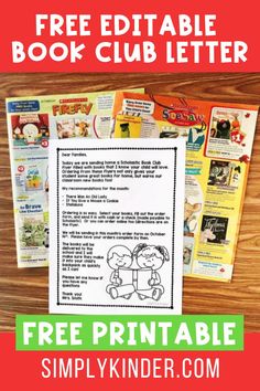 the free printable book club letter for children to use on their books and crafts