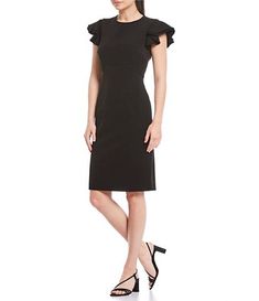 Antonio Melani Women's Dresses & Gowns | Dillard's Cocktail Midi Dress With Ruffle Sleeves, Ruffle Sleeve Midi Dress For Formal Occasions, Fitted Ruffle Sleeve Cocktail Dress, Formal Ruffle Sleeve Midi Dress, Formal Midi Dress With Ruffle Sleeves, Fitted Cocktail Dress With Ruffle Sleeves, Sheath Dress With Ruffles For Work, Fitted Midi Dress With Ruffle Sleeves For Cocktail, Cocktail Dress With Ruffle Sleeves