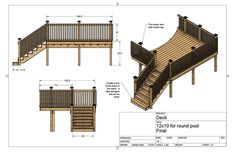 the plans for a deck with stairs and railings