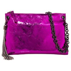 Sharif Legacy Metallic Glazed Chain Strap Mini Hobo   It's time to shine. Illuminate any look by carrying this metallic mini hobo as a fashionable accessory for storing your smaller essentials with style. Metallic Chain Bag For Party, Chain Fringe, Fuchsia Color, Pig Skin, To Shine, Fashion Handbags, Chain Strap, Faux Suede, Favorite Things