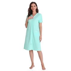 Zipper front housecoat short sleeve housedress Alwyn Home Size: Large | Alwyn Home Zipper Front Housecoat Short Sleeve Nightgown Long Housedress Duster RHW2898 34.0 H x 44.0 W in Polyester in Green | Large | Wayfair Green Short Sleeve Nightgown For Daywear, Summer Hospital Nightgown With Short Sleeves, Nightgown Long, House Dress, Front Zipper, Night Gown, Extra Large, Size Medium, Size Small