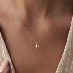 gold necklace, 14k gold necklace, necklace, 14k Gold Women's Necklace with Airplane Figure Aviation Jewelry, Airplane Jewelry, Plane Necklace, Airplane Necklace, Necklace Gold Jewelry, Minimalist Necklace Gold, Gold Water, White Gold Chain, Necklace Elegant