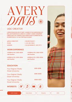 Canva Editable UGC Resume Cv Presentation Design, Cv Graphic Designers, Resume Layout Design, Cute Resume, Cv Design Template Free, Creative Cv Design, Cv Photo