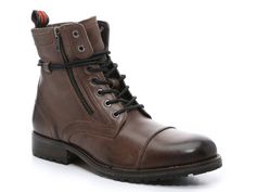 Rustic Asphalt-Pick Up Cap Toe Boot Finish your cold weather look with the Pick Up cap toe boot from Rustic Asphalt. Wrapped laces, side zippers, and a lug sole offer rugged style to this edgy combat boot. Boots With Zippers, Cap Toe Boots, Mens Dress Boots, Rugged Style, Dress Boots, High Fidelity, Combat Boot, Mens Dress, Lug Sole