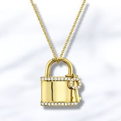 14K Yellow Gold Diamond Lock & Key Necklace SKU: 21.08.12.001 Sale price $1,095.00 Regular price $1,610.00 Diamond Pendants Designs, Lock Pendant, Diamond Pendants, Locks & Key, Key Necklace, Lock And Key, Key Pendant, Store Hours, Pendant Design