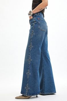 Western-inspired BDG jean in a mid-rise, bootcut silhouette. Designed in a classic, rigid denim made special with raw-edge finishing at the waist & studded detailing down the sides. Find them only at Urban Outfitters. Features BDG Jessie studded mid-rise bootcut jean Embellished jean Rigid non-stretch denim Mid-rise waistline with raw edge detailing Studded detailing down the sides of the leg Bootcut silhouette Full length 5-pocket styling Zip fly and button closure UO exclusive Content + Care 1 Bdg Jeans, Bootcut Jean, Embellished Jeans, Fashion Baby, Raw Edge, Jeans Shop, Bootcut Jeans, Stretch Denim, Baby Fashion