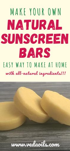 These homemade sunscreen bars are made with organic ingredients, essential oils and will keep your skin moisturized and protected. #SunscreenBars #HomemadeSunscreenBars #DIYSunscreenBars #VedaOils Diy Sunscreen Lotion, Lotion Bar Recipe, Bars At Home, Sunscreen Recipe, Toning Cream, Lotion Bars Recipe, Lotion Recipe, Diy Aromatherapy