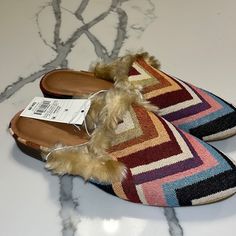 Brand New With Tags Universal Thread Fur Lined Missoni Look A Like Mules Size 7.5 Trendy Multicolor Mules For Spring, Multicolor Closed Toe Mules For Spring, Casual Synthetic Mules For Fall, Spring Multicolor Closed Toe Mules, Casual Multicolor Closed Toe Mules, Casual Multicolor Round Toe Mules, Multicolor Slip-on Mules For Spring, Casual Shearling Slip-on Mules, Marni Fur Mules